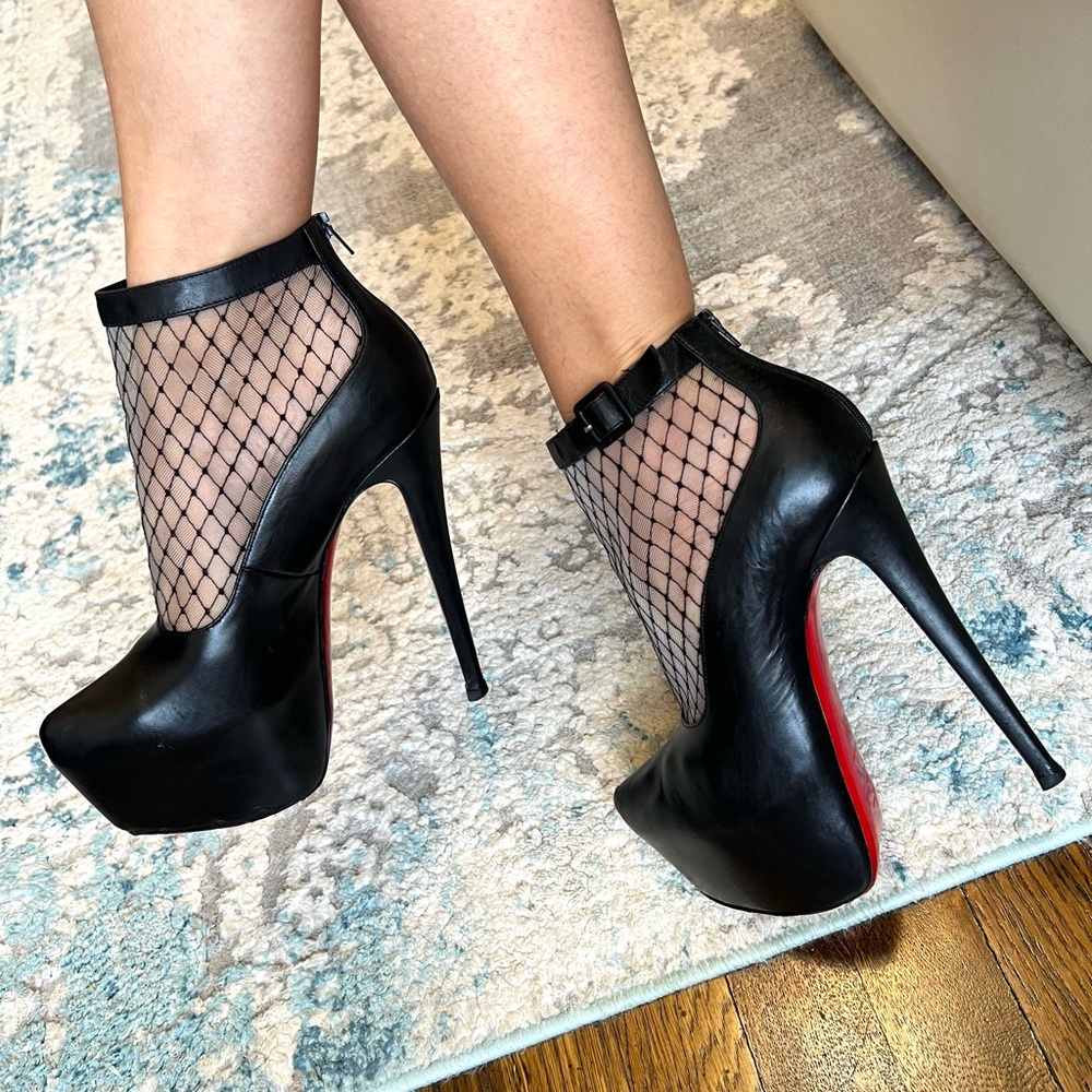 Christian Louboutin black mesh leather boots